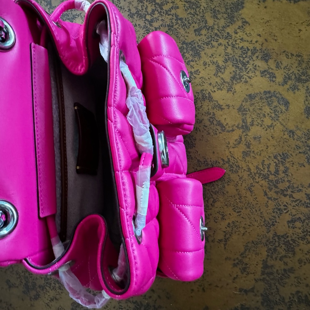 Coach Pink Quilted Backpack with Glossy Finish - Picture 4 of 6